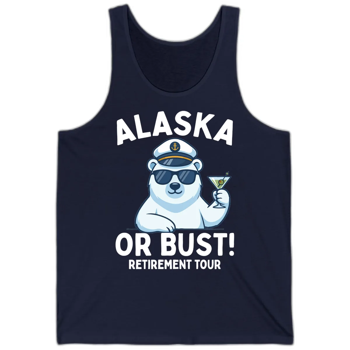 Alaska Or Bust Retirement Tour Polar Bear Tank in Navy