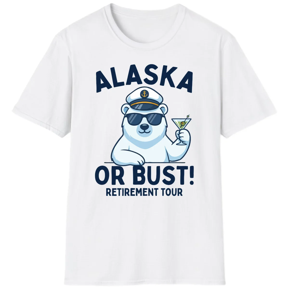 Alaska Or Bust Retirement Tour Polar Bear T-Shirt in White