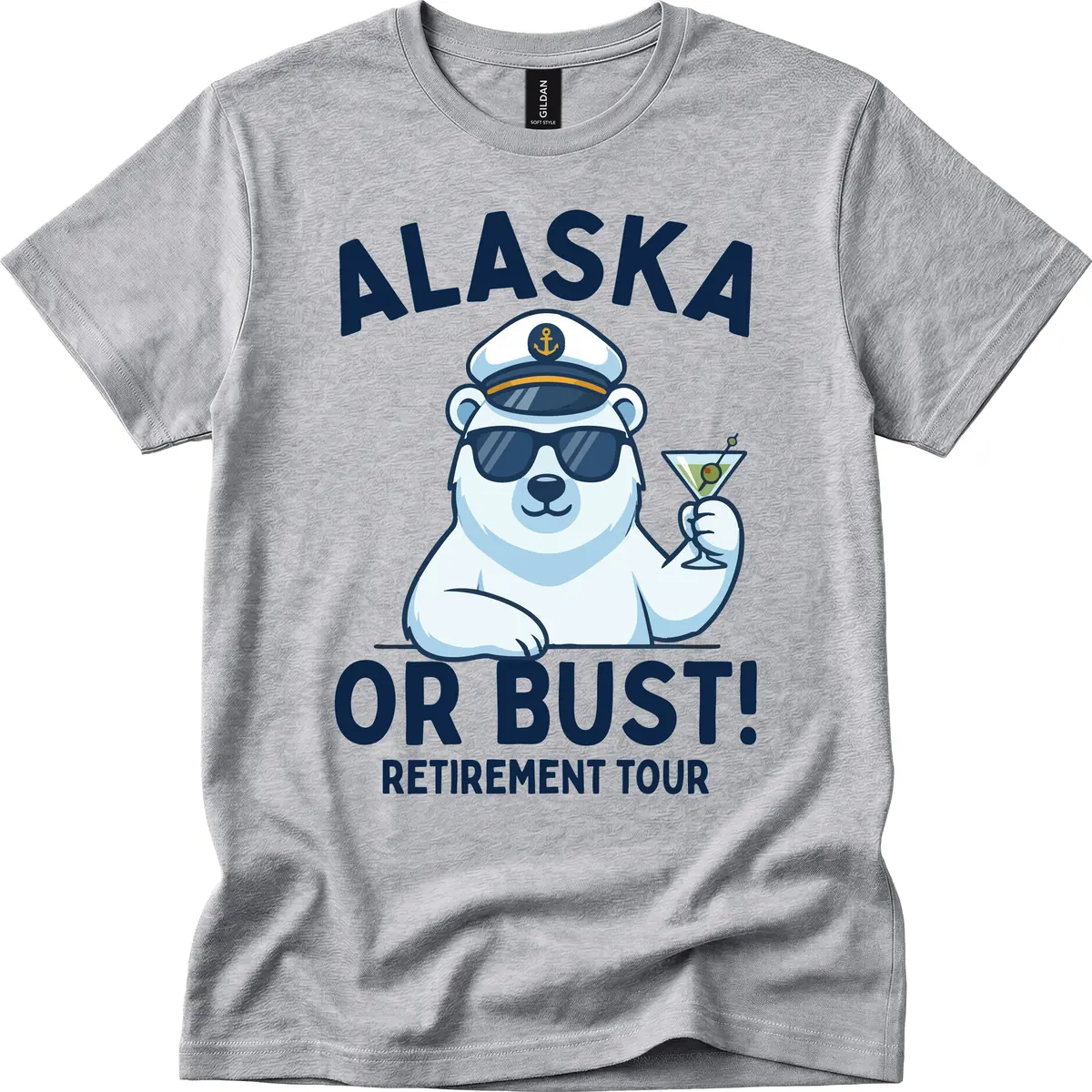 Alaska Or Bust Retirement Tour Polar Bear T-Shirt in Sport Grey