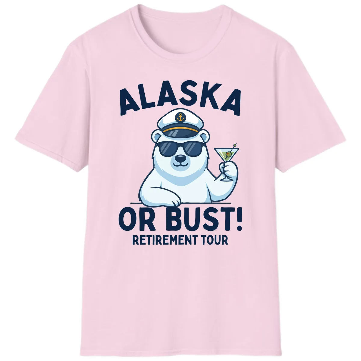 Alaska Or Bust Retirement Tour Polar Bear T-Shirt in Light Pink
