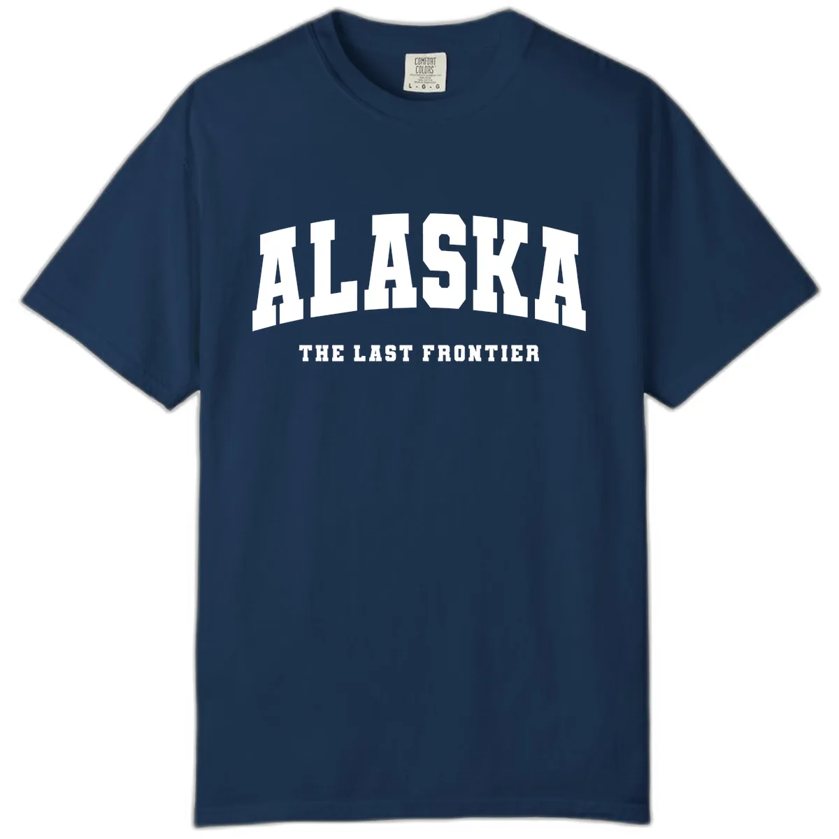 Alaska The Last Frontier Bold Text Comfort Color in Navy