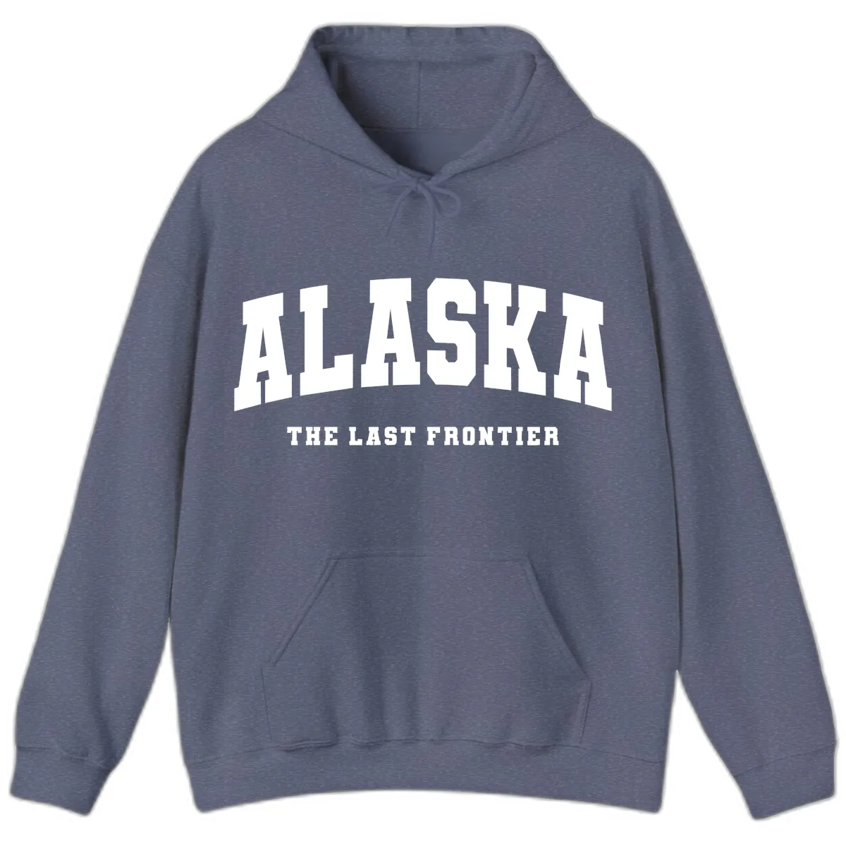 Alaska The Last Frontier Bold Text Hoodie in Heather Navy