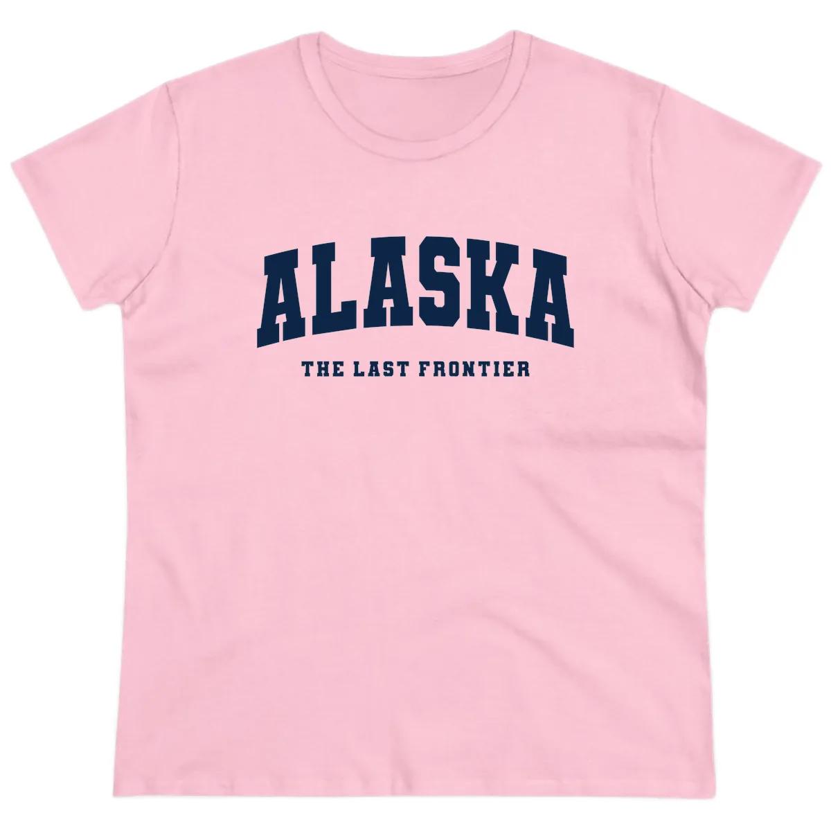 Alaska The Last Frontier Bold Text Ladies Tee in Light Pink