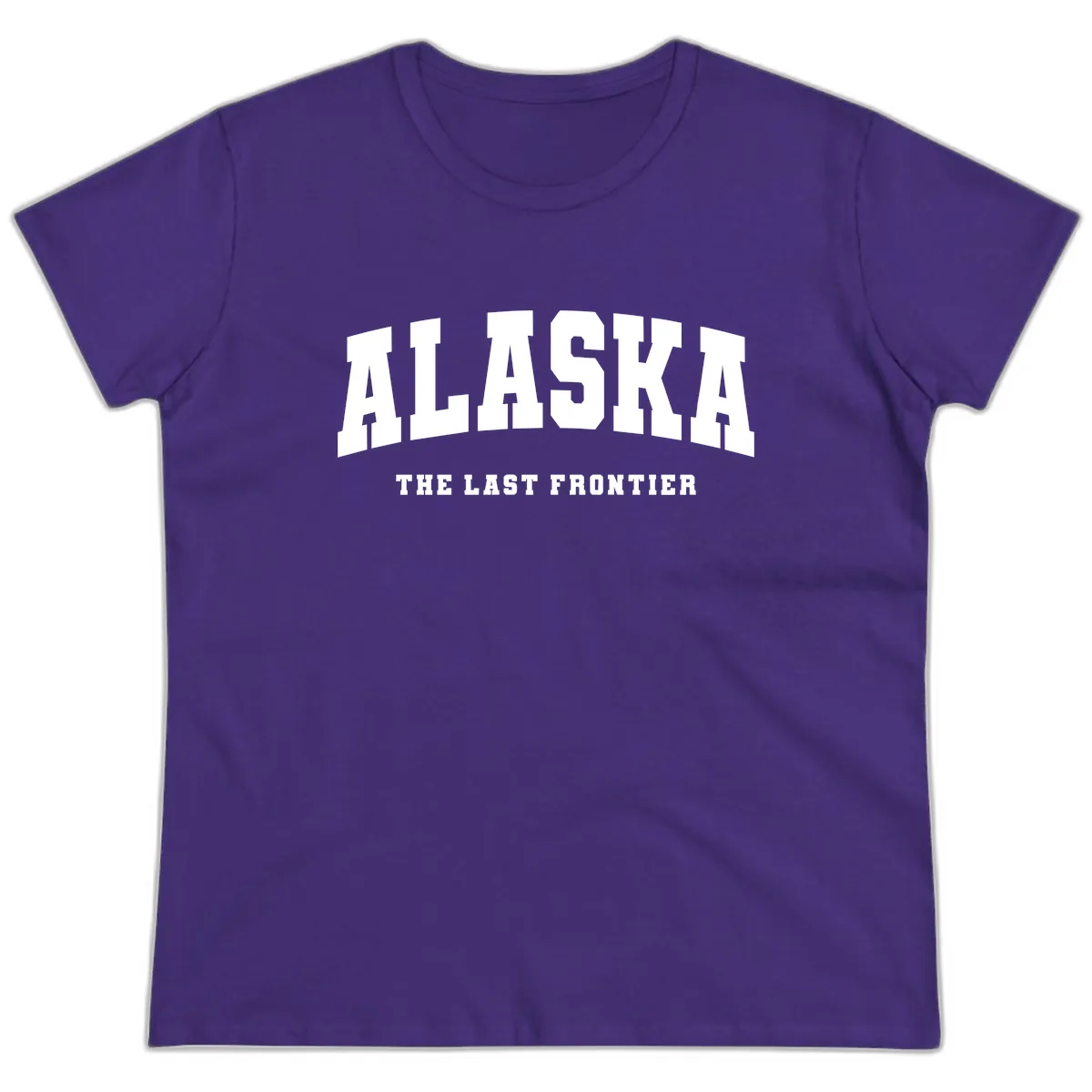 Alaska The Last Frontier Bold Text Ladies Tee in Purple