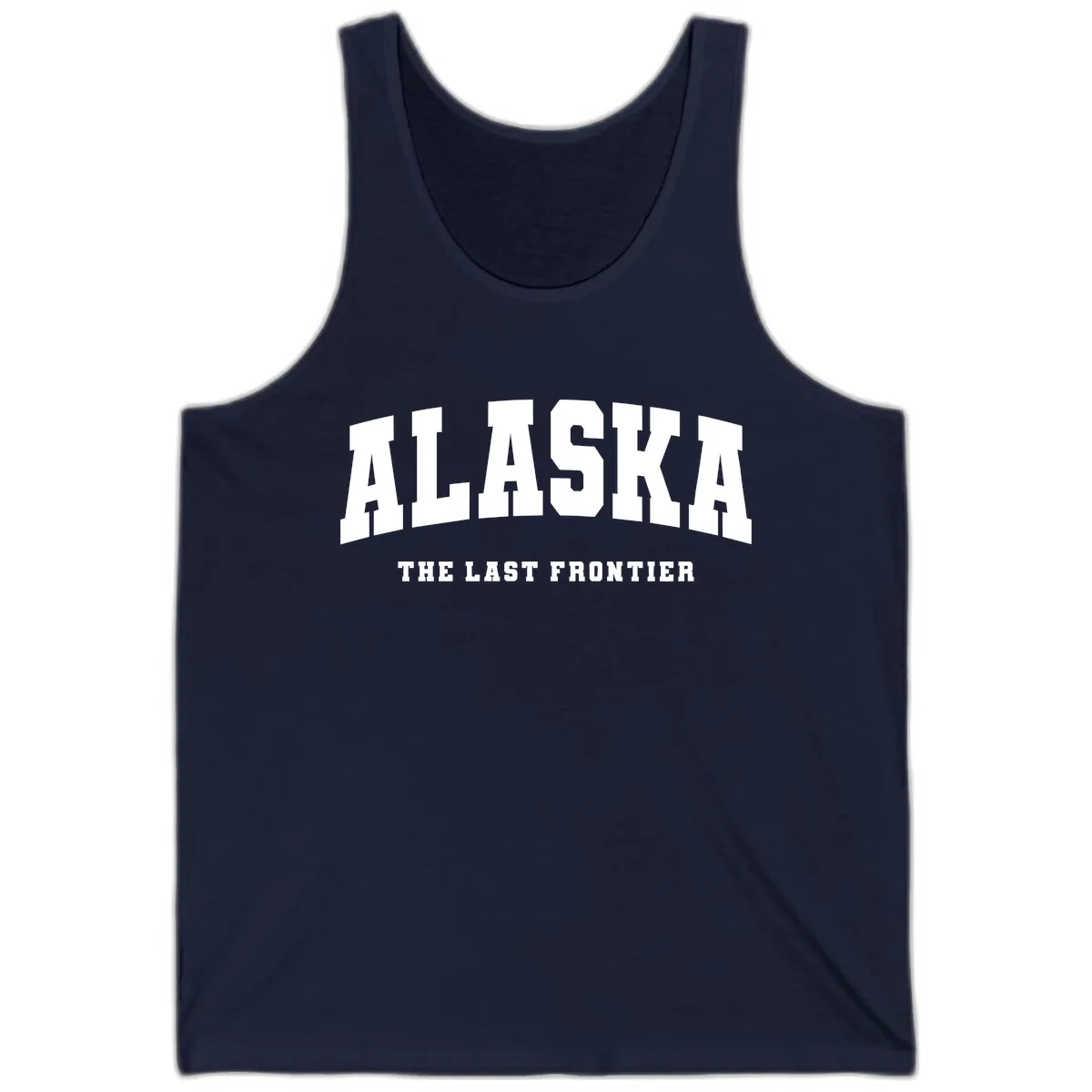 Alaska The Last Frontier Bold Text Tank in Navy