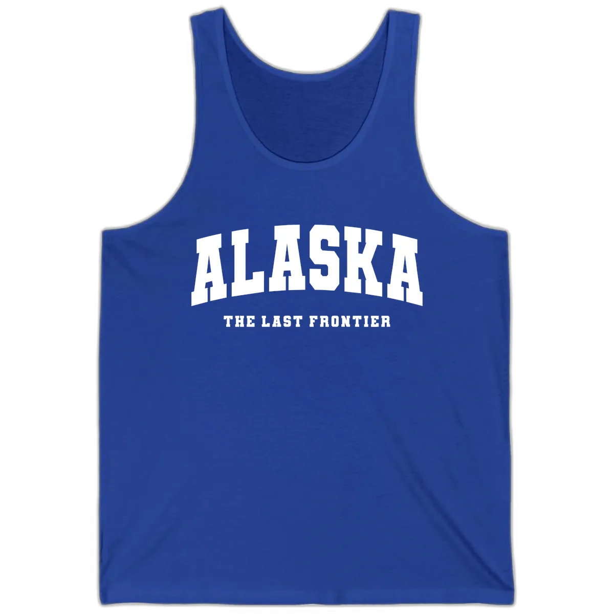 Alaska The Last Frontier Bold Text Tank in True Royal