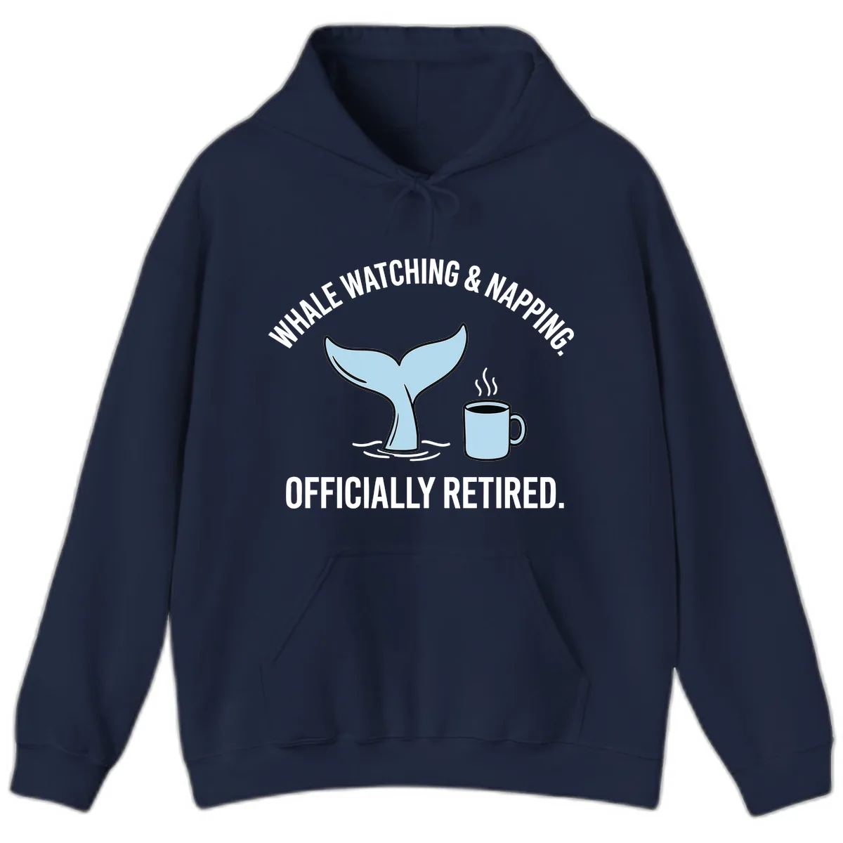 Whale Watching And Napping Officially Retired Hoodie in Navy