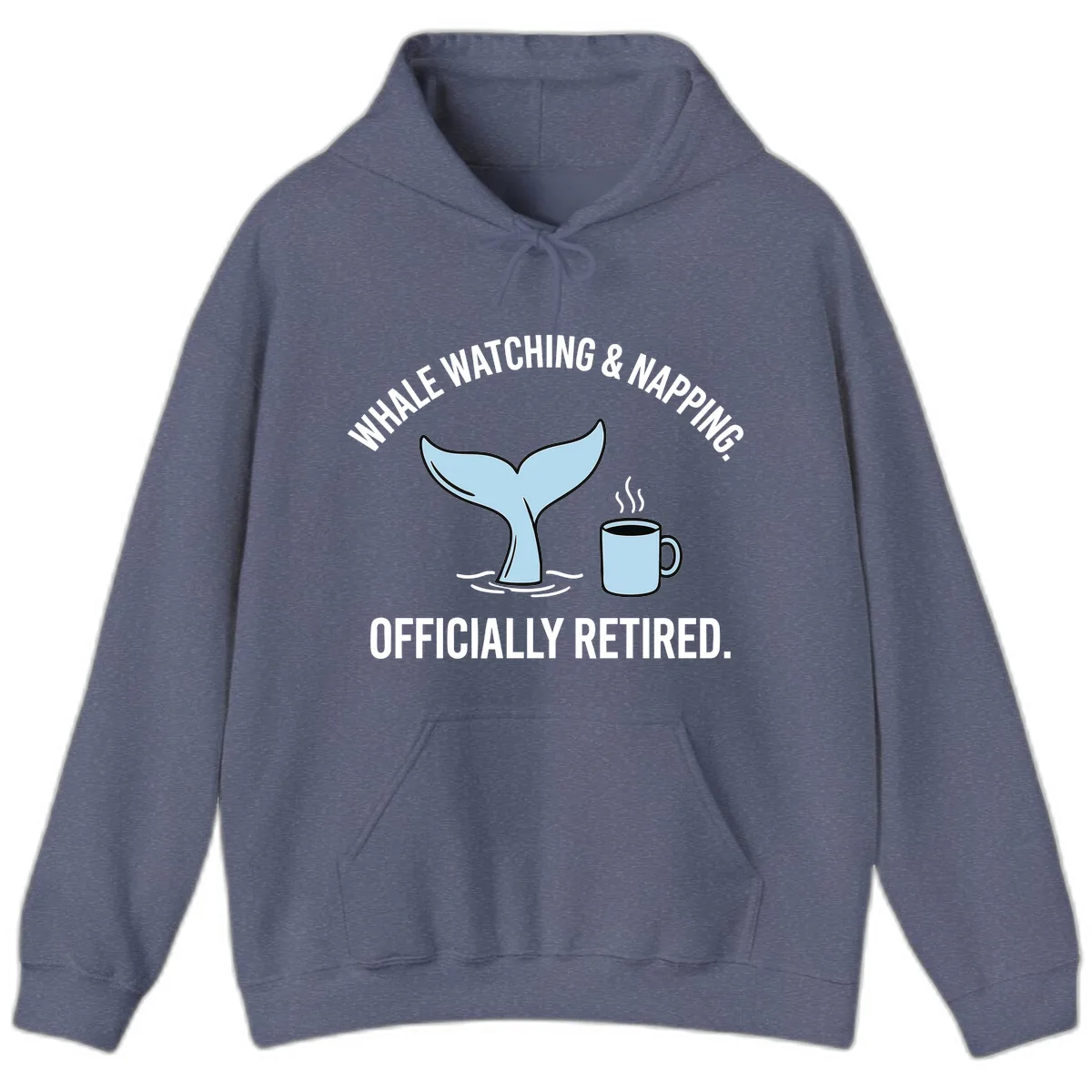 Whale Watching And Napping Officially Retired Hoodie in Heather Navy