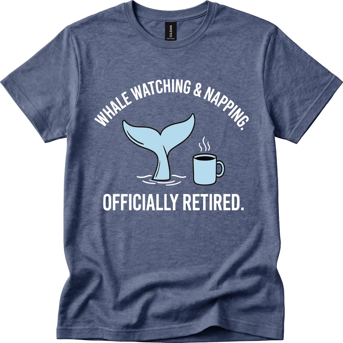 Whale Watching And Napping Officially Retired T-Shirt in Heather Navy