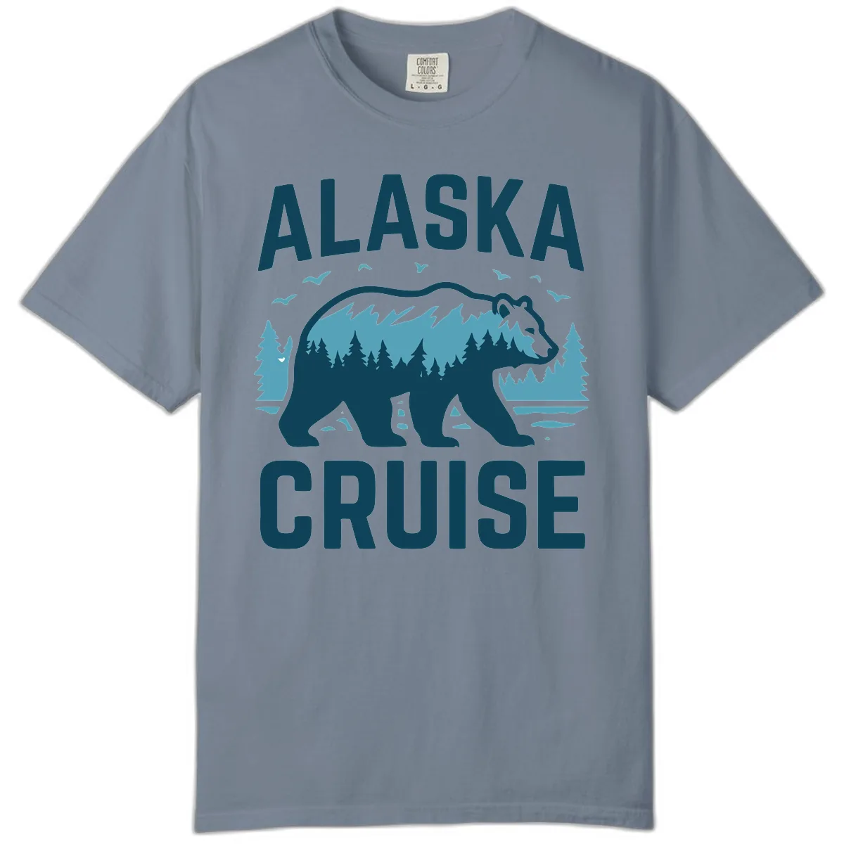 Alaska Cruise Bear Mountain Forest Design Comfort Color in Blue Jean