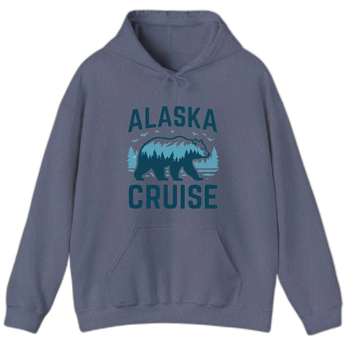 Alaska Cruise Bear Mountain Forest Design Hoodie in Heather Navy
