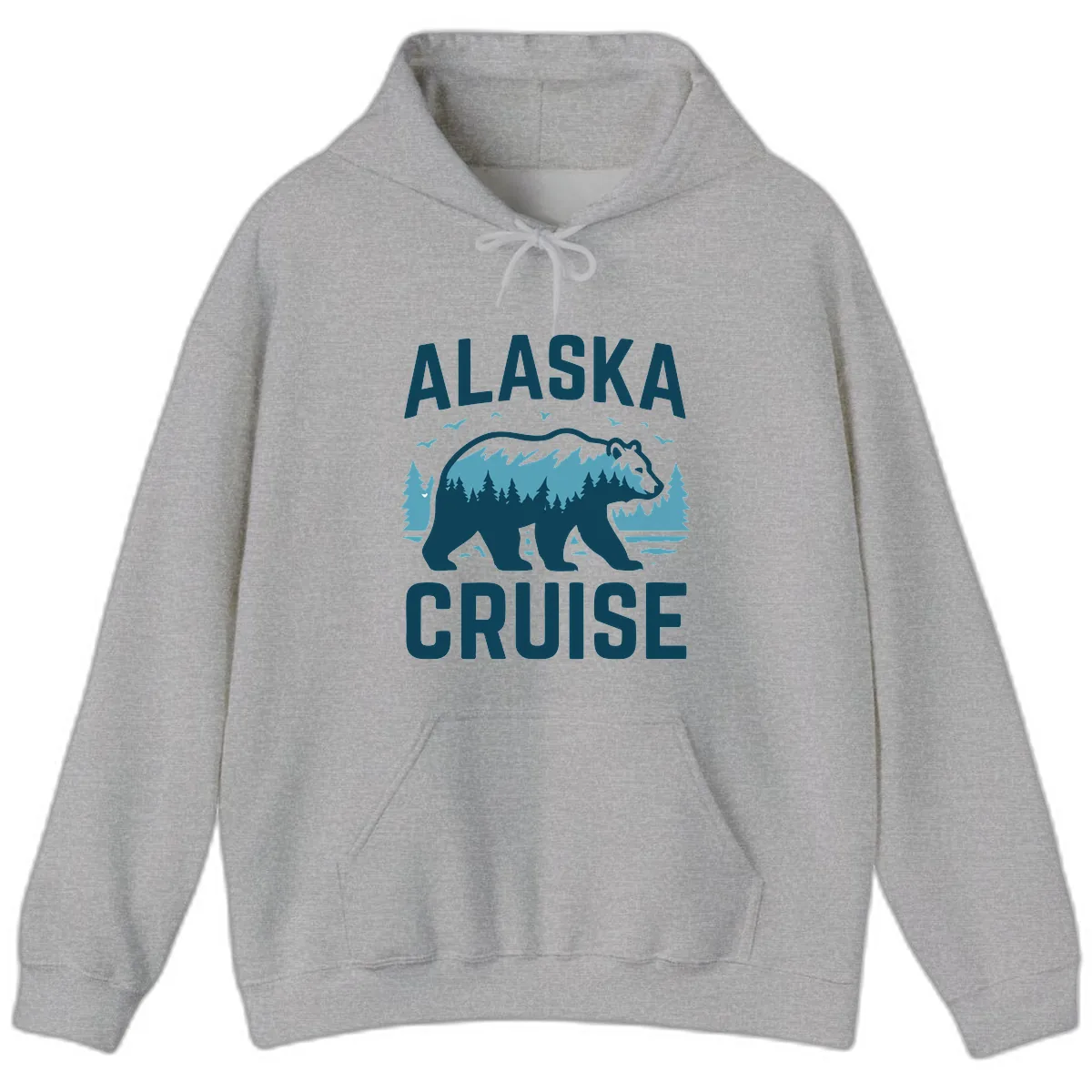 Alaska Cruise Bear Mountain Forest Design Hoodie in Sport Grey