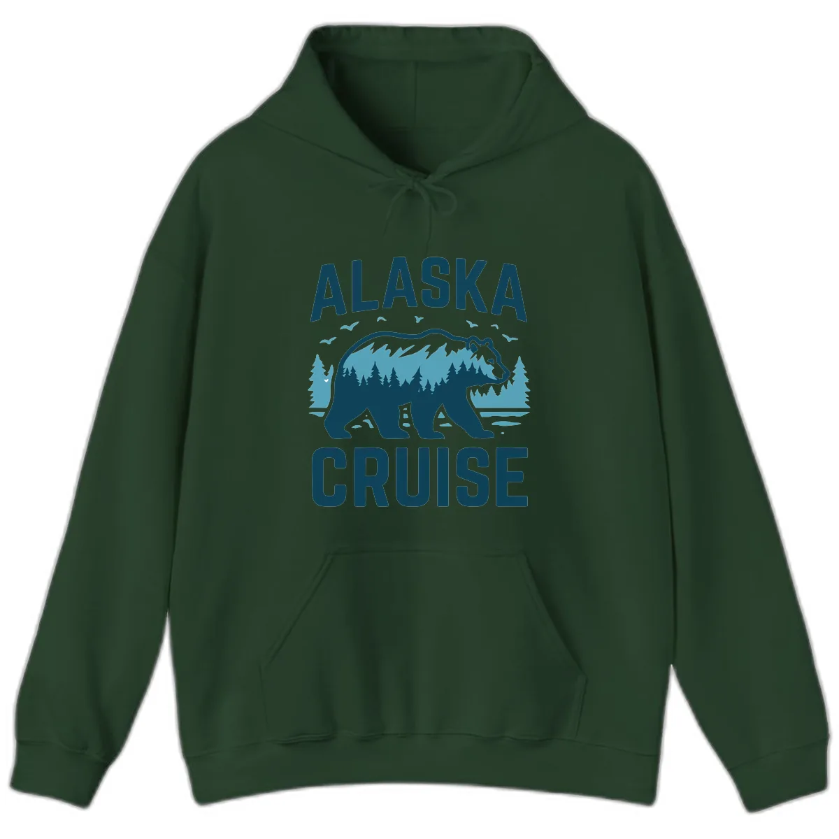 Alaska Cruise Bear Mountain Forest Design Hoodie in Forest Green