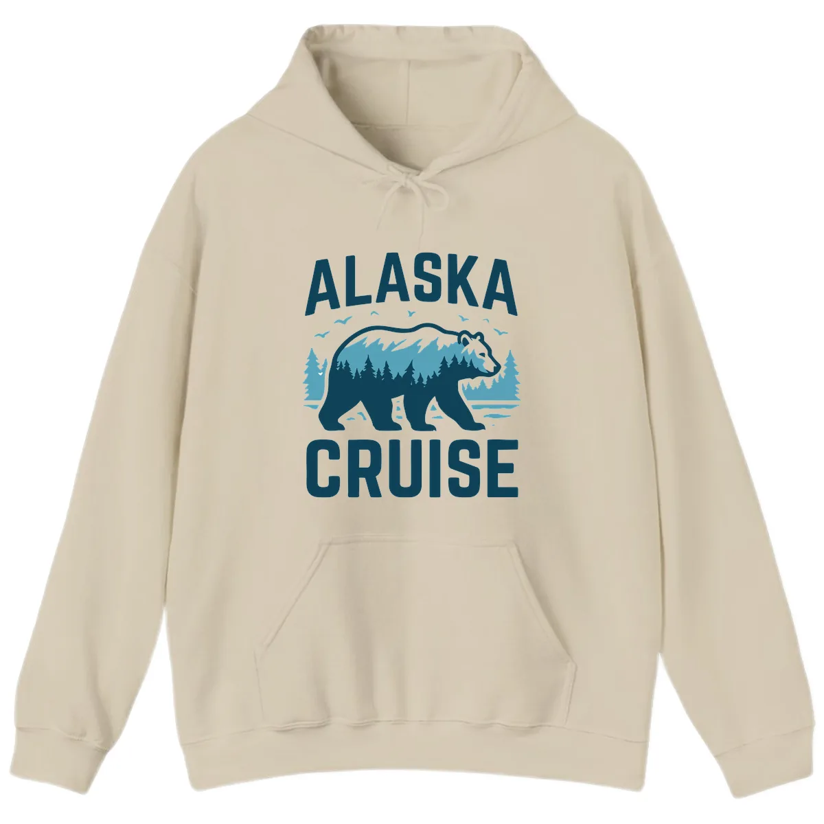 Alaska Cruise Bear Mountain Forest Design Hoodie in Sand