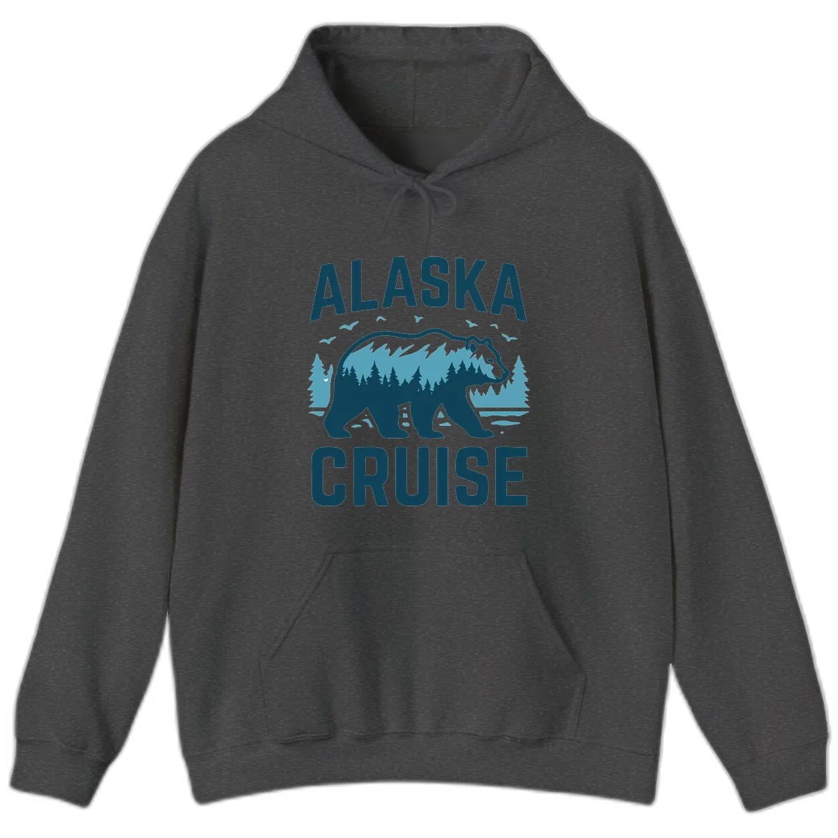 Alaska Cruise Bear Mountain Forest Design Hoodie in Dark Heather