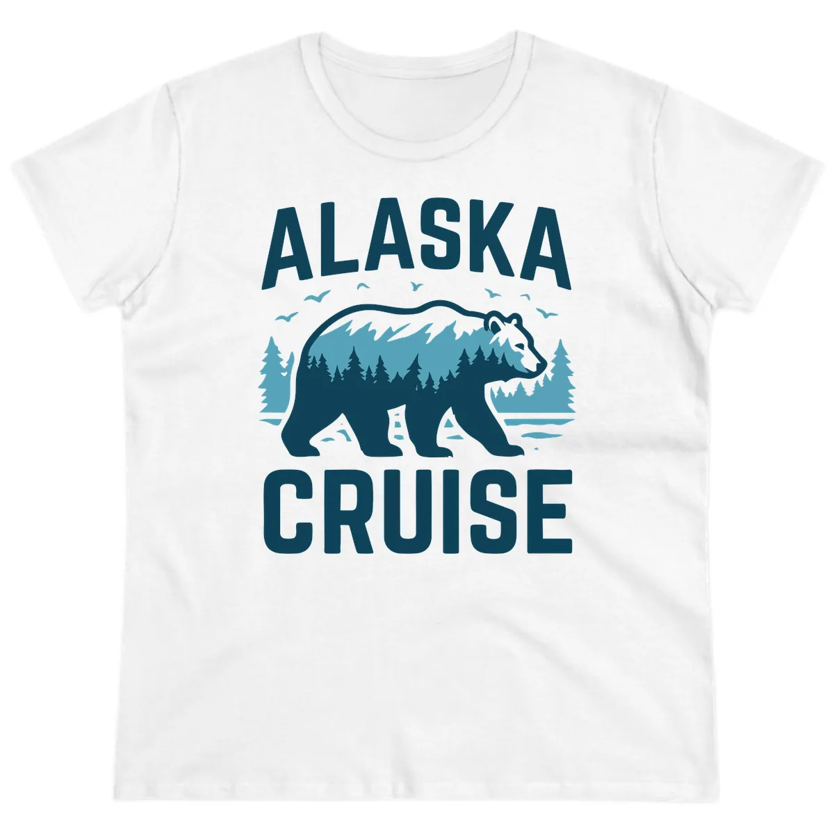 Alaska Cruise Bear Mountain Forest Design Ladies Tee in White