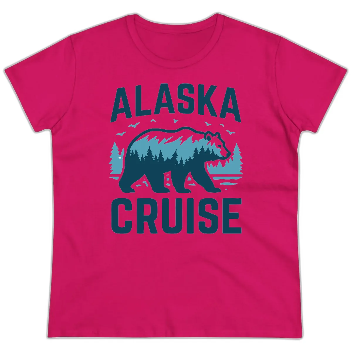 Alaska Cruise Bear Mountain Forest Design Ladies Tee in Heliconia