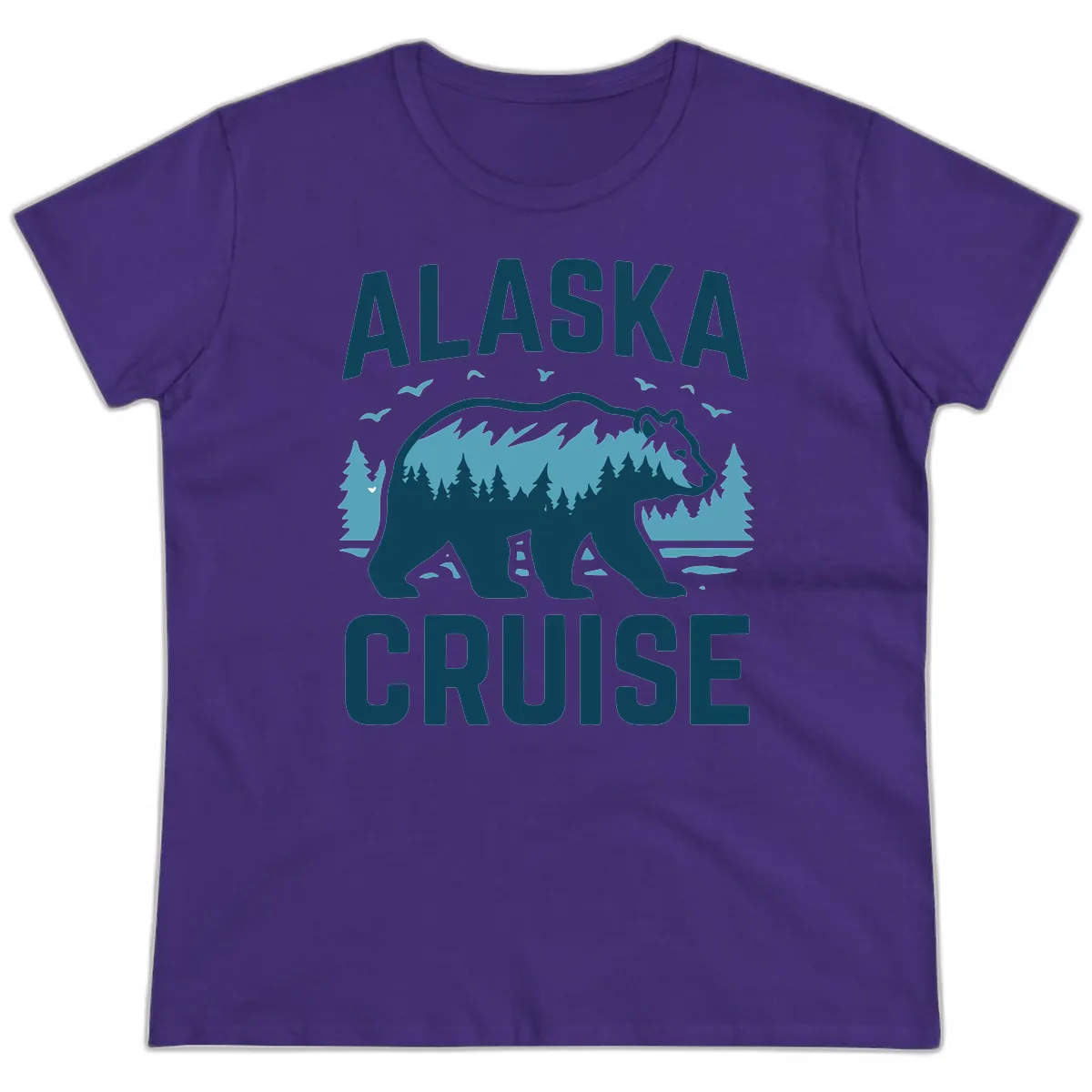Alaska Cruise Bear Mountain Forest Design Ladies Tee in Purple