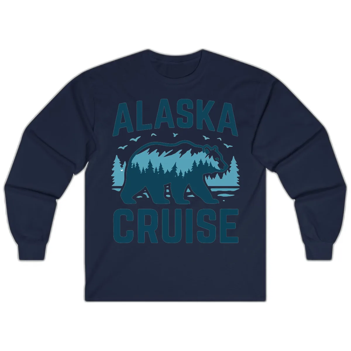 Alaska Cruise Bear Mountain Forest Design Long Sleeve in Navy