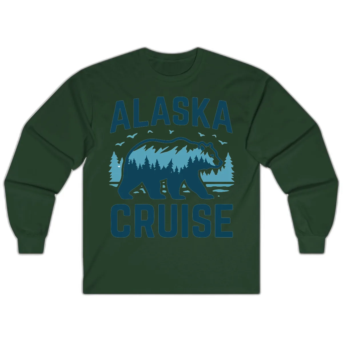 Alaska Cruise Bear Mountain Forest Design Long Sleeve in Forest Green