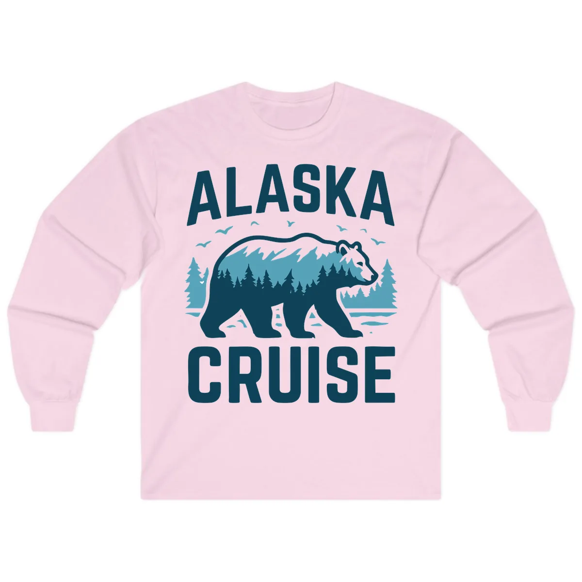 Alaska Cruise Bear Mountain Forest Design Long Sleeve in Light Pink