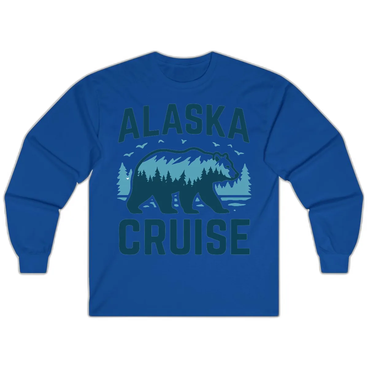 Alaska Cruise Bear Mountain Forest Design Long Sleeve in Royal