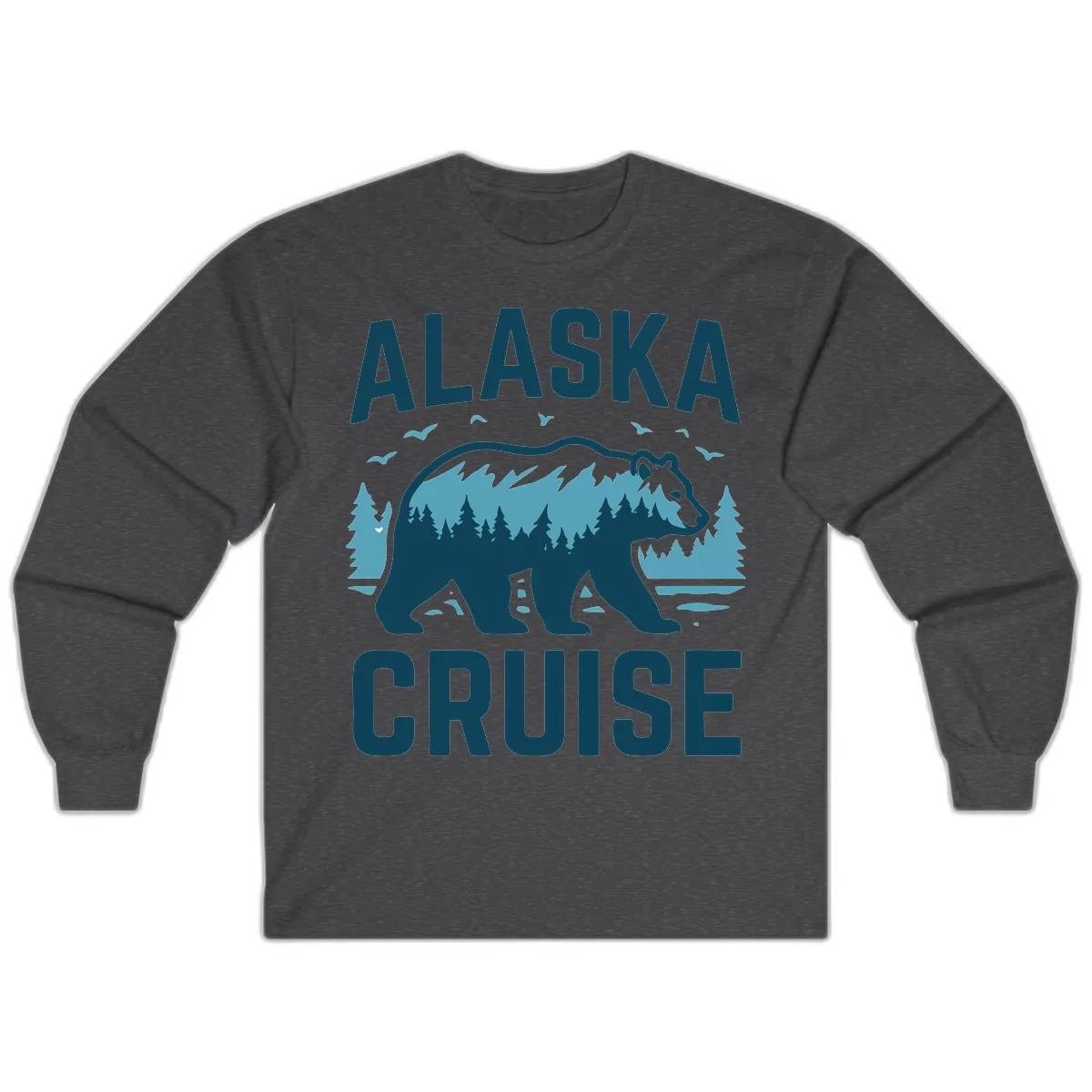 Alaska Cruise Bear Mountain Forest Design Long Sleeve in Dark Heather