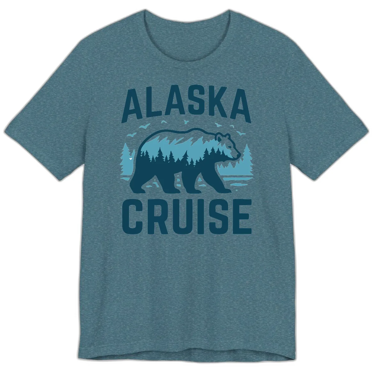 Alaska Cruise Bear Mountain Forest Design Premium T-Shirt in Heather Deep Teal