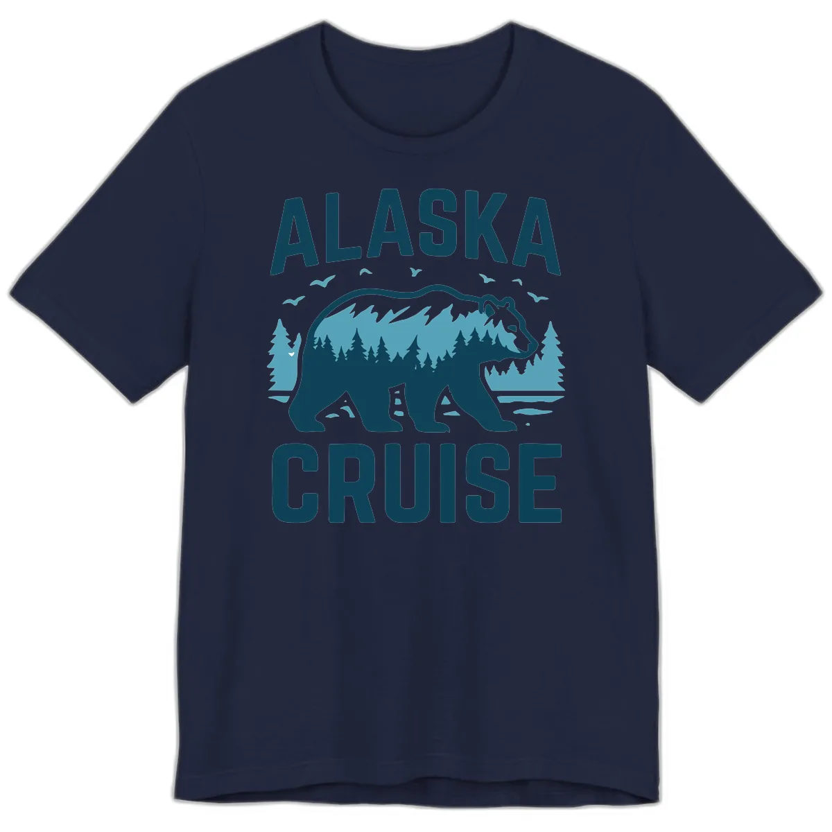 Alaska Cruise Bear Mountain Forest Design Premium T-Shirt in Navy