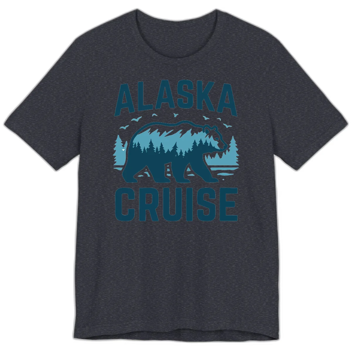 Alaska Cruise Bear Mountain Forest Design Premium T-Shirt in Heather Navy
