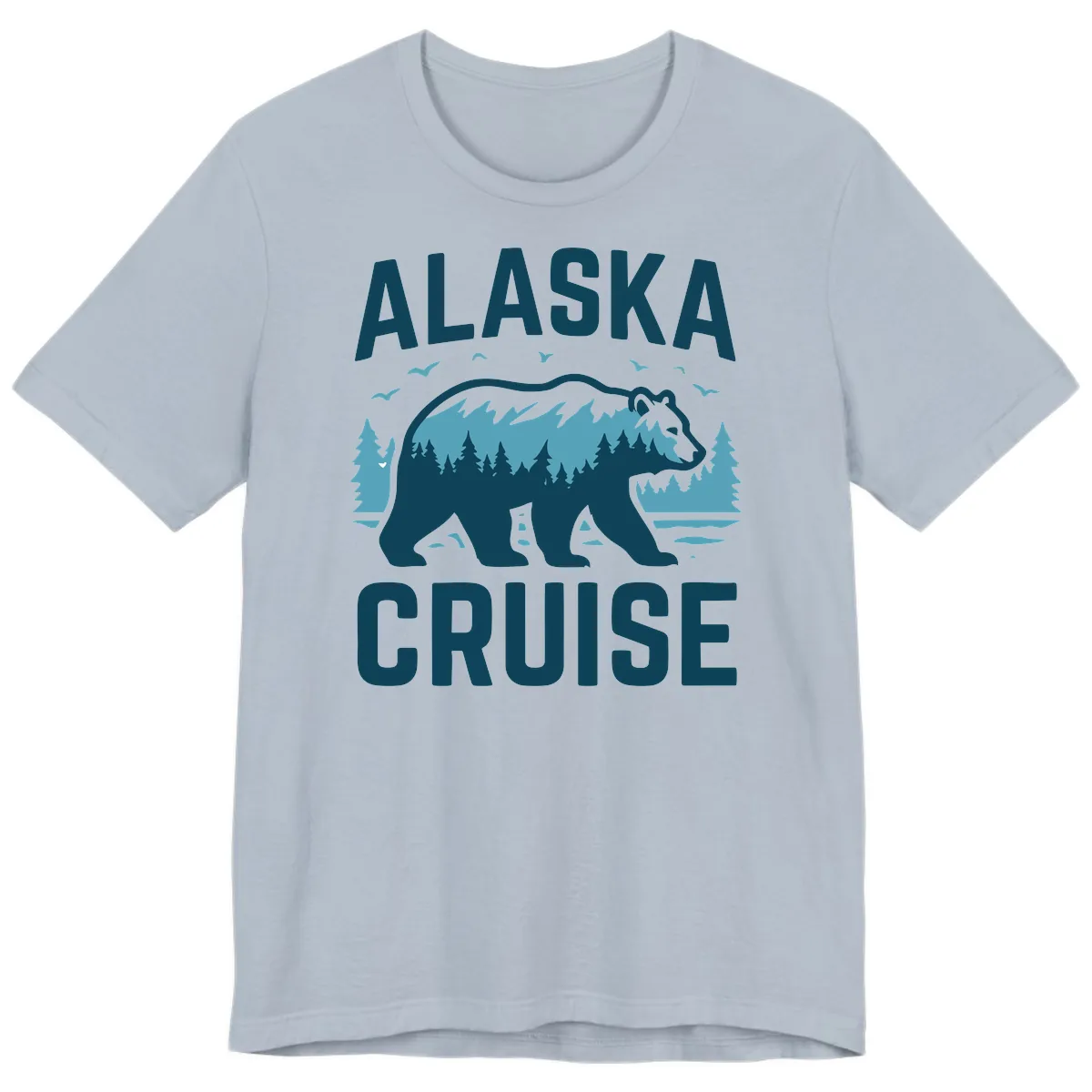 Alaska Cruise Bear Mountain Forest Design Premium T-Shirt in Light Blue