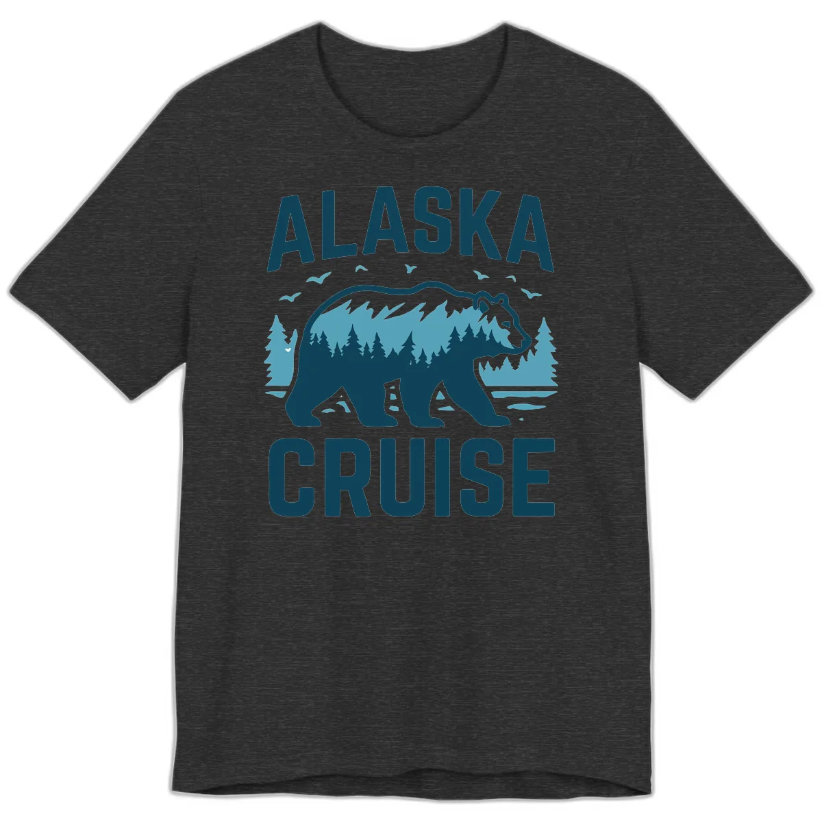 Alaska Cruise Bear Mountain Forest Design Premium T-Shirt in Dark Grey Heather