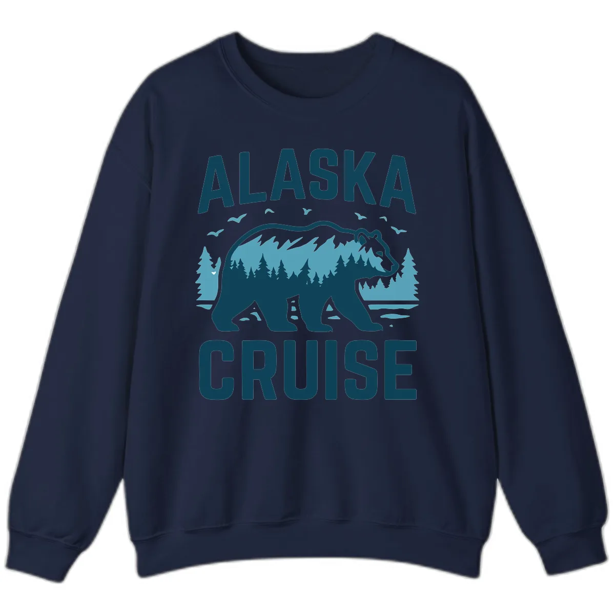 Alaska Cruise Bear Mountain Forest Design Sweatshirt in Navy