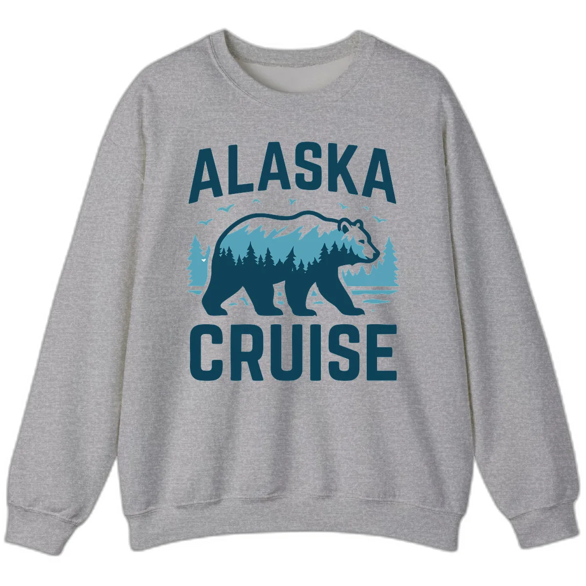 Alaska Cruise Bear Mountain Forest Design Sweatshirt in Sport Grey