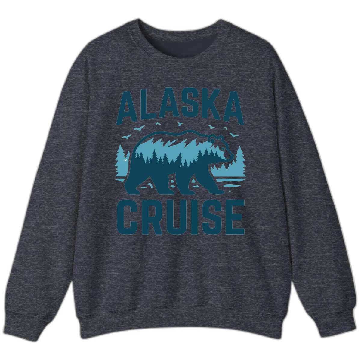 Alaska Cruise Bear Mountain Forest Design Sweatshirt in Heather Sport Dark Navy