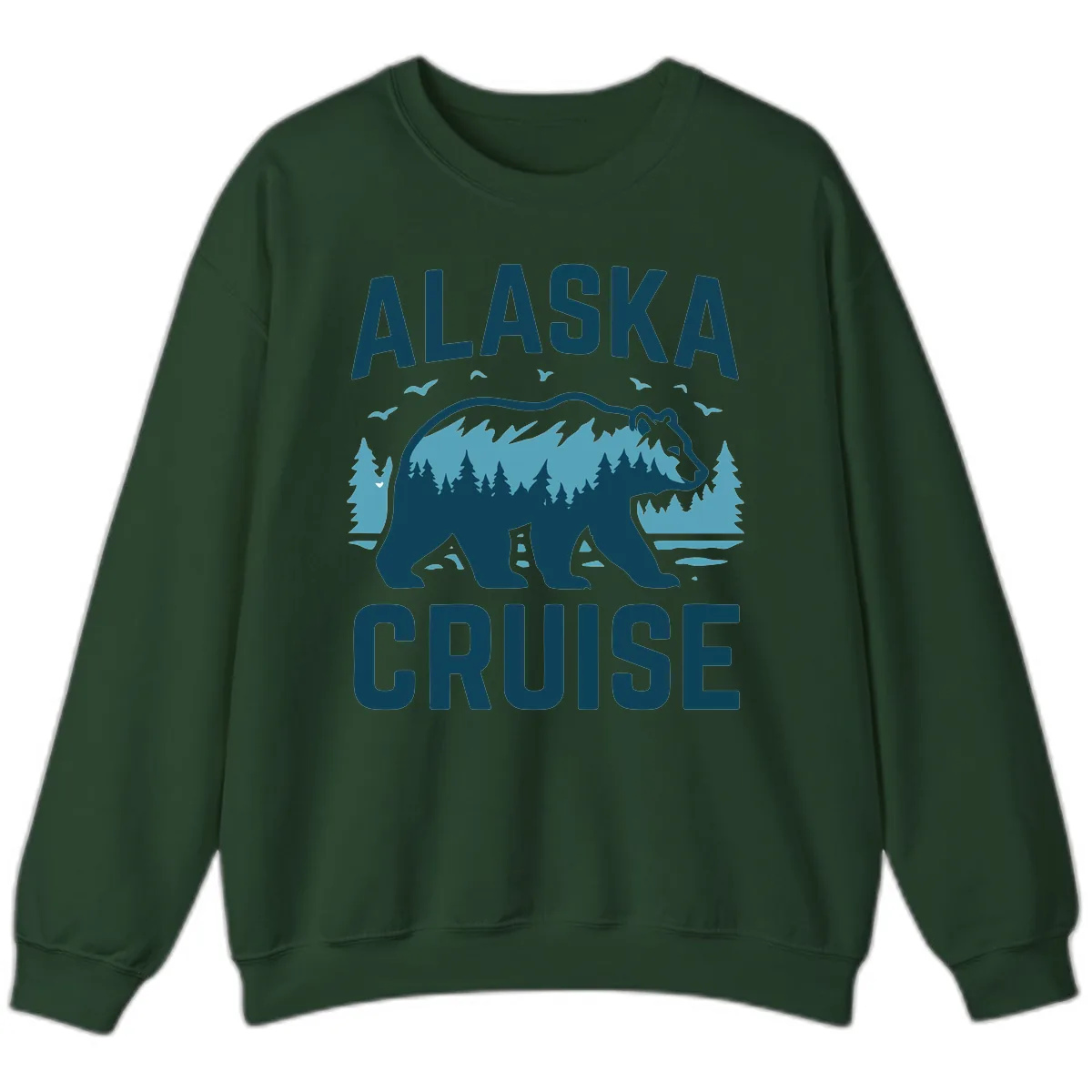 Alaska Cruise Bear Mountain Forest Design Sweatshirt in Forest Green