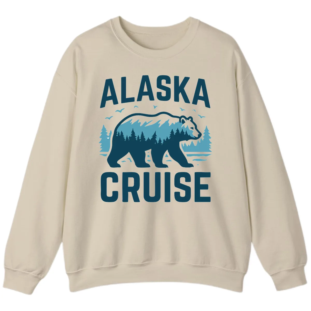 Alaska Cruise Bear Mountain Forest Design Sweatshirt in Sand