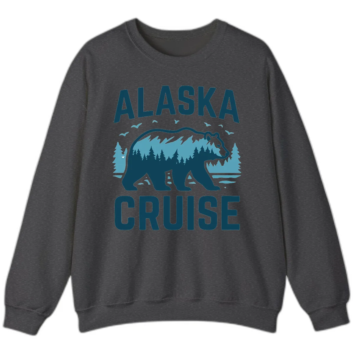 Alaska Cruise Bear Mountain Forest Design Sweatshirt in Dark Heather
