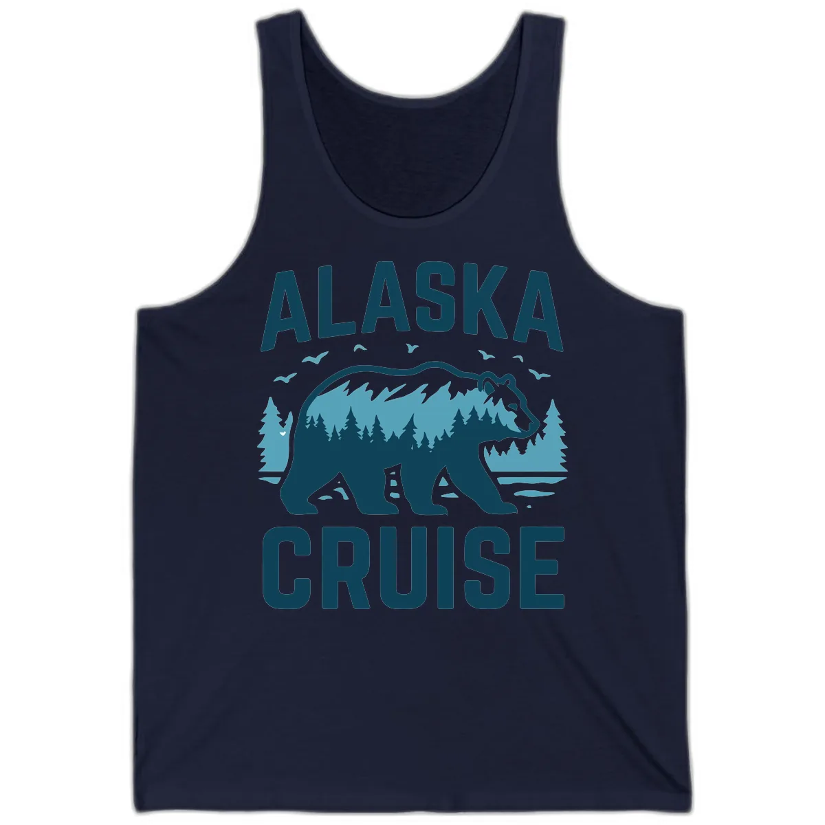 Alaska Cruise Bear Mountain Forest Design Tank in Navy