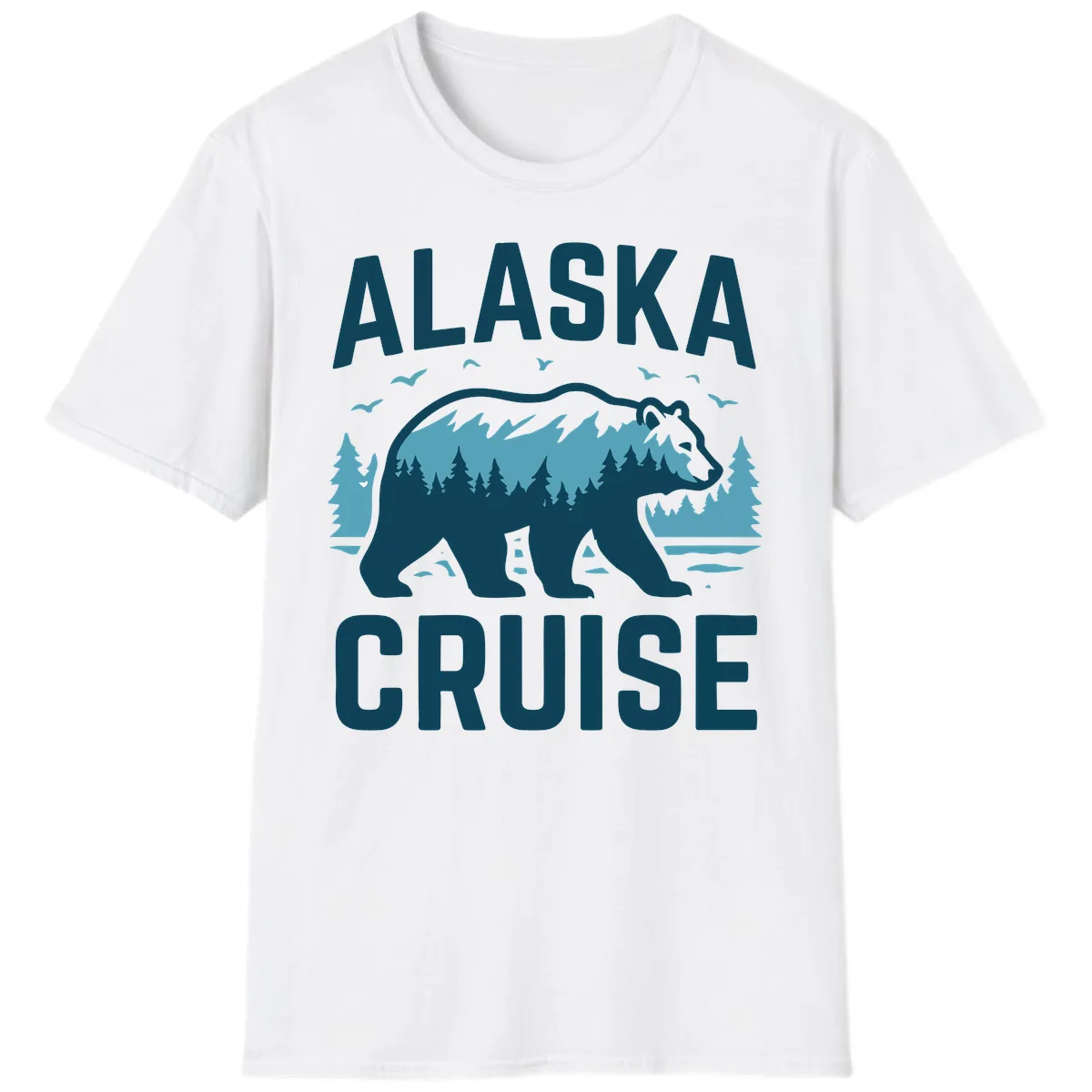 Alaska Cruise Bear Mountain Forest Design T-Shirt in White