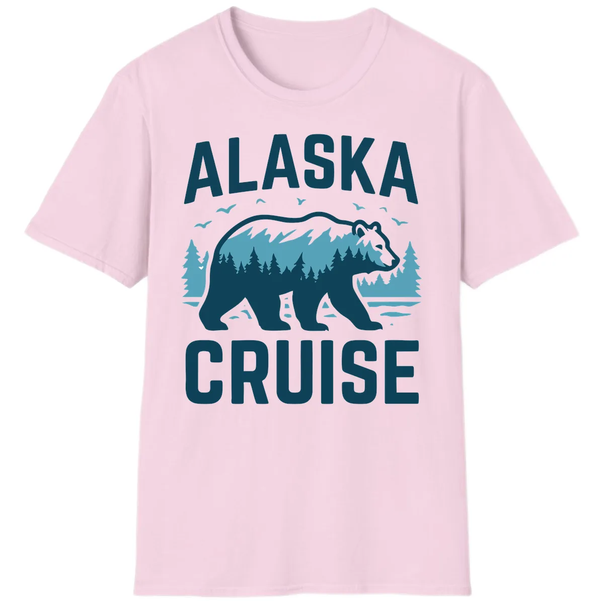Alaska Cruise Bear Mountain Forest Design T-Shirt in Light Pink