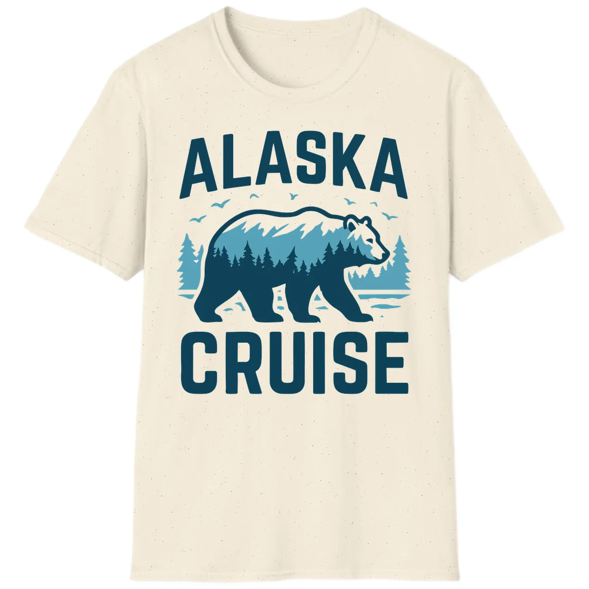 Alaska Cruise Bear Mountain Forest Design T-Shirt in Natural