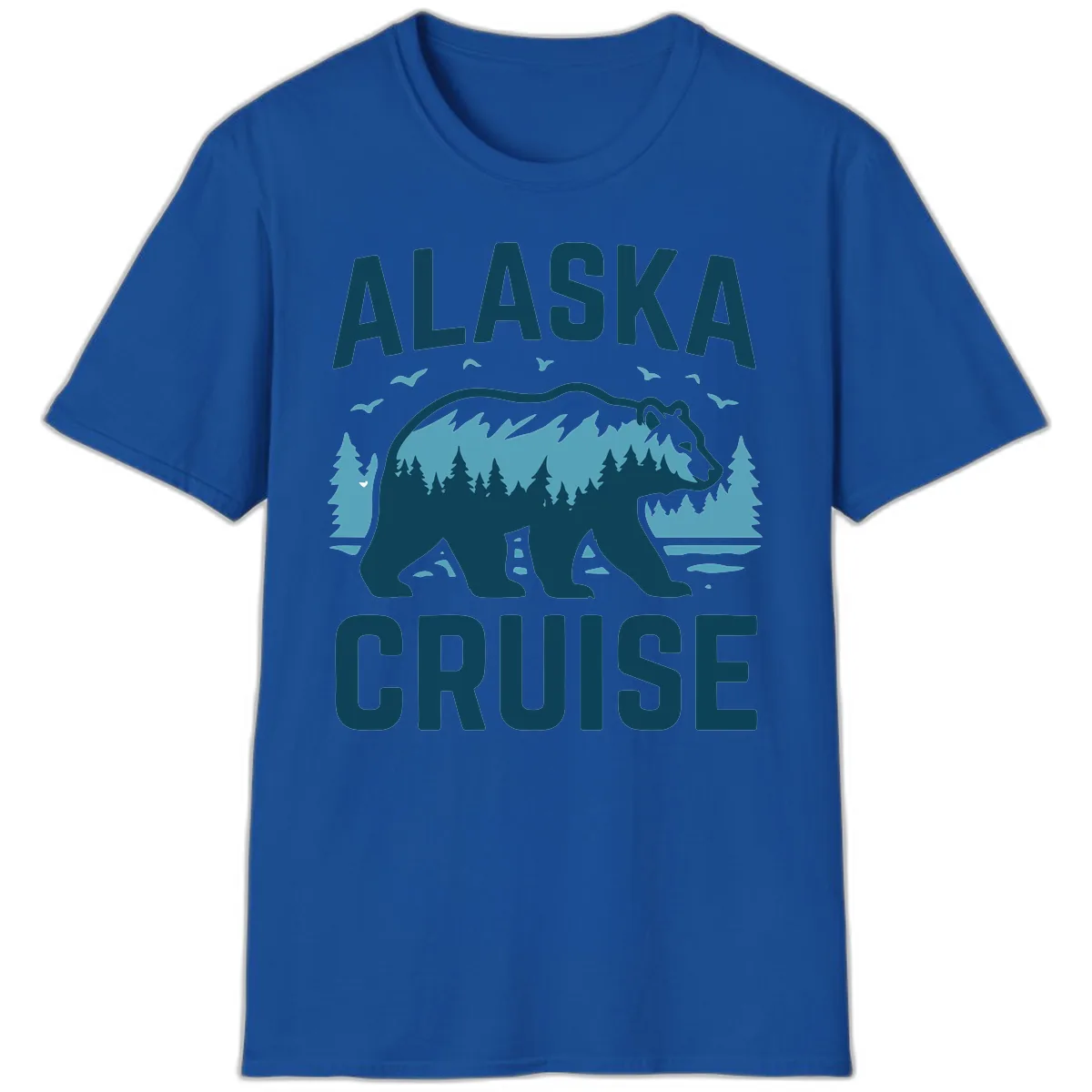 Alaska Cruise Bear Mountain Forest Design T-Shirt in Royal