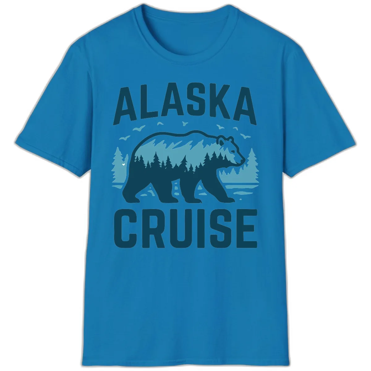 Alaska Cruise Bear Mountain Forest Design T-Shirt in Sapphire