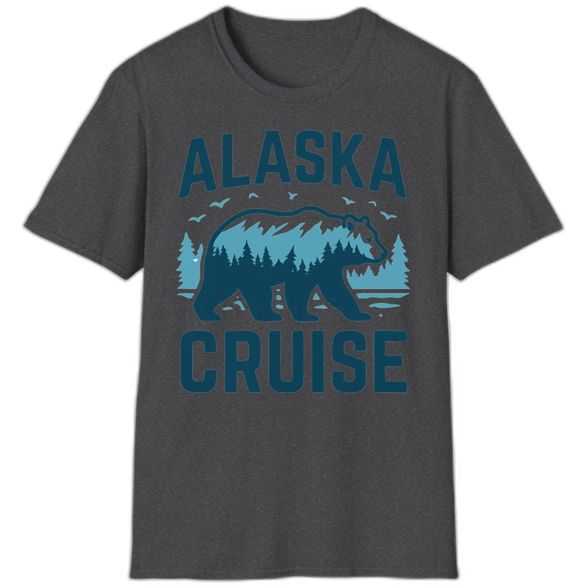 Alaska Cruise Bear Mountain Forest Design T-Shirt in Dark Heather