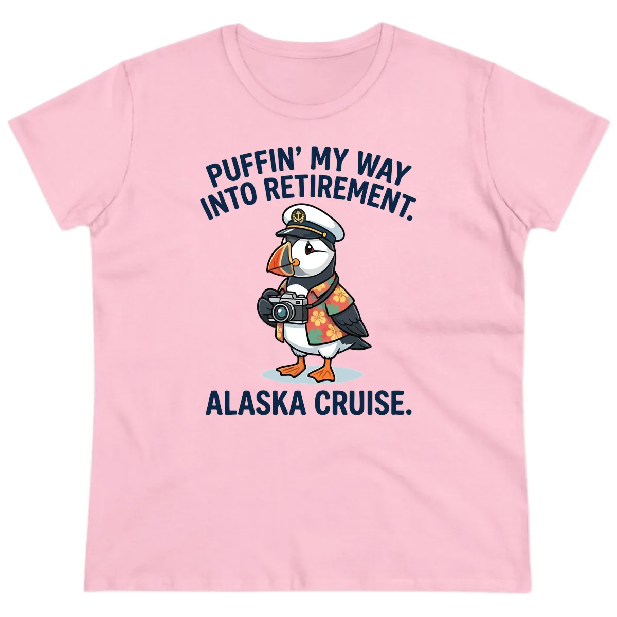 Puffin' Into My Retirement Alaska Cruise Ladies Tee in Light Pink