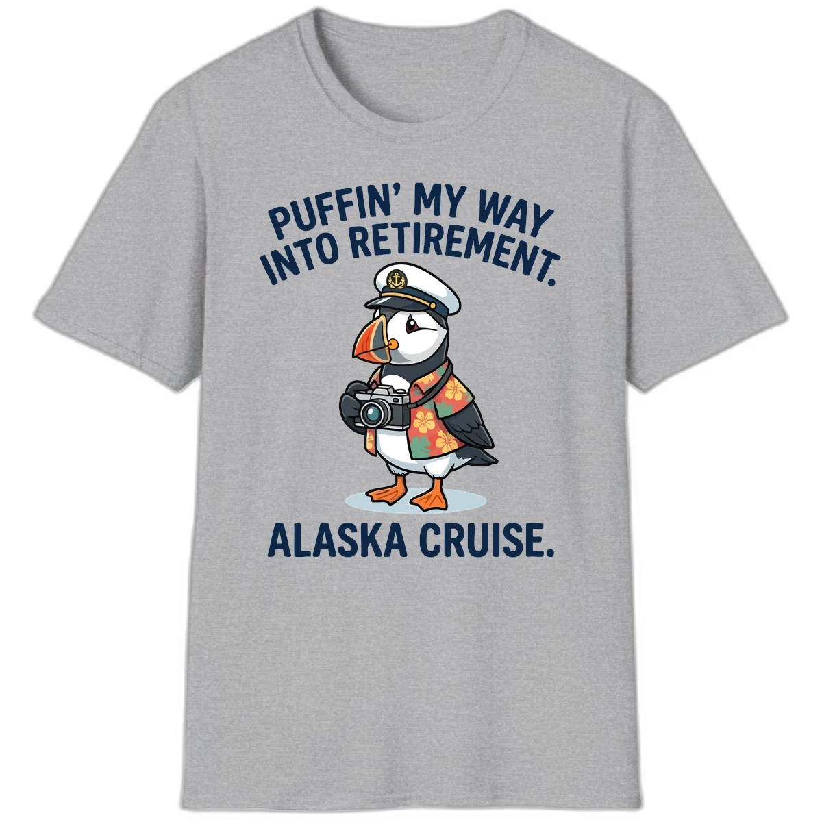 Puffin' Into My Retirement Alaska Cruise T-Shirt in Sport Grey