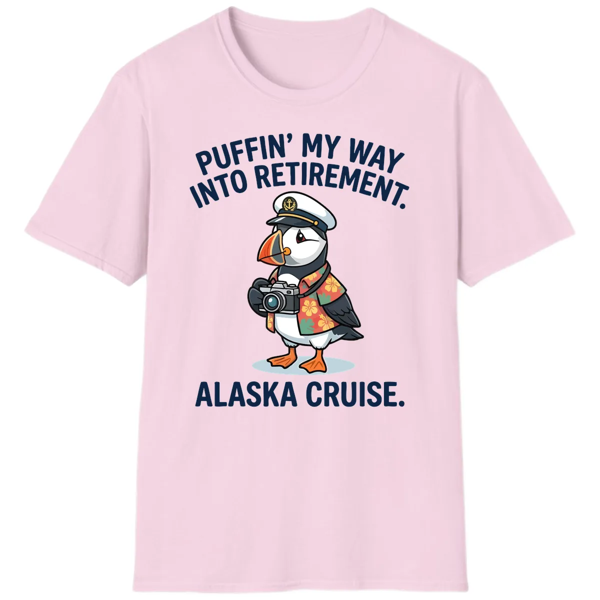 Puffin' Into My Retirement Alaska Cruise T-Shirt in Light Pink