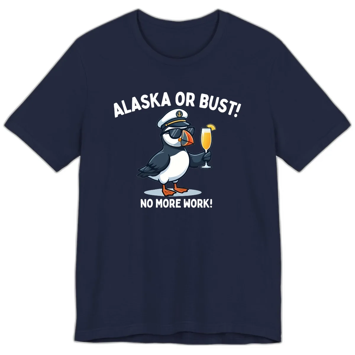 Alaska or Bust Captain Puffin Cruise Fun Premium T-Shirt in Navy
