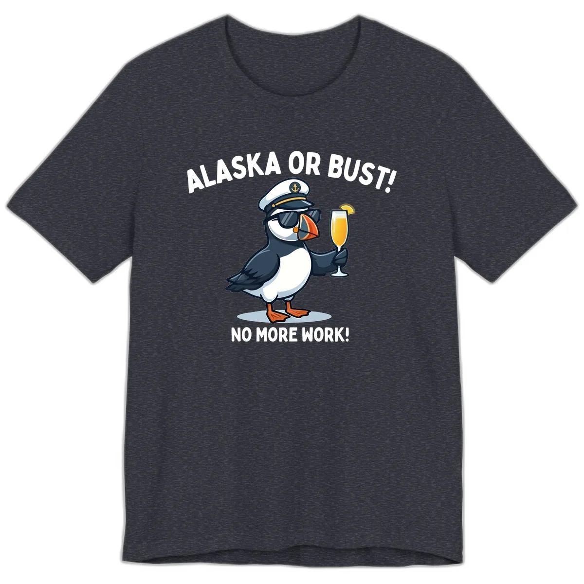Alaska or Bust Captain Puffin Cruise Fun Premium T-Shirt in Heather Navy